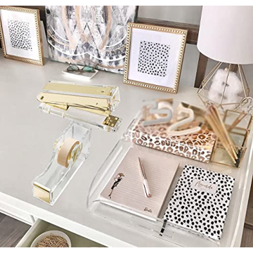 Chic Acrylic Gold Tape Dispenser & Stapler Set for Office