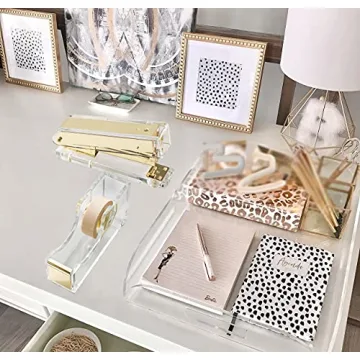 Chic Acrylic Gold Tape Dispenser & Stapler Set for Office