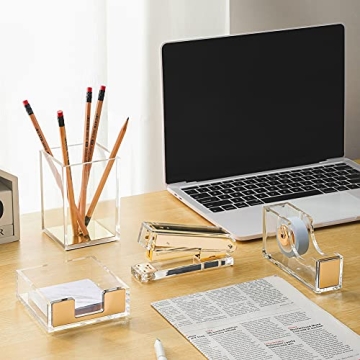Chic Acrylic Gold Tape Dispenser & Stapler Set for Office