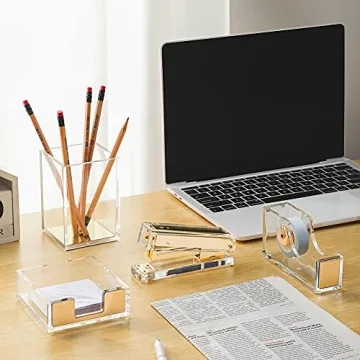 Chic Acrylic Gold Tape Dispenser & Stapler Set for Office