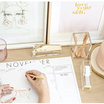 Chic Acrylic Gold Tape Dispenser & Stapler Set for Office
