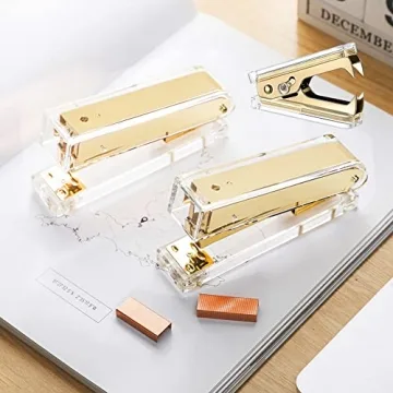 Chic Acrylic Gold Tape Dispenser & Stapler Set for Office