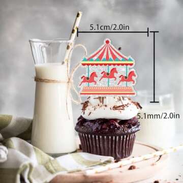 18pcs Red Glitter Fireworks Dessert Cupcake Topper Clown Hot Air Balloon Circus Tent Carnival Theme ...