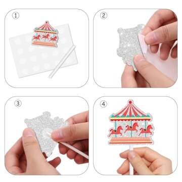 18pcs Red Glitter Fireworks Cupcake Toppers Party Supplies