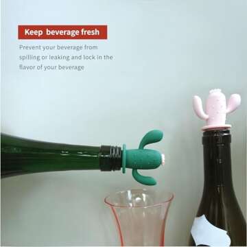 MuTouJiaZ Premium-Quality Silicone Wine Stopper and Champagne Bottle Stoppers for Beverage Storage,Cactus Stoppers Reusable ABS and Rubber Beer Bottle Savers, Set of 2.(pink+green, 2)
