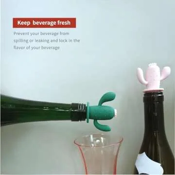 MuTouJiaZ Premium-Quality Silicone Wine Stopper and Champagne Bottle Stoppers for Beverage Storage,Cactus Stoppers Reusable ABS and Rubber Beer Bottle Savers, Set of 2.(pink+green, 2)