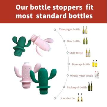 MuTouJiaZ Premium-Quality Silicone Wine Stopper and Champagne Bottle Stoppers for Beverage Storage,Cactus Stoppers Reusable ABS and Rubber Beer Bottle Savers, Set of 2.(pink+green, 2)