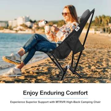 MTRVR Folding High Back Camp Chair with Headrest Pillow, Widened Aluminum Frame Support 600 LBS, Oversized Portable Outdoor Lounge Patio Chair Mesh Back for Camping, Beach, Poolside, Backyard, Garden