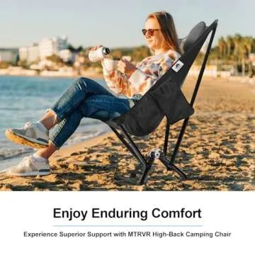 MTRVR Folding High Back Camp Chair with Headrest Pillow, Widened Aluminum Frame Support 600 LBS, Oversized Portable Outdoor Lounge Patio Chair Mesh Back for Camping, Beach, Poolside, Backyard, Garden