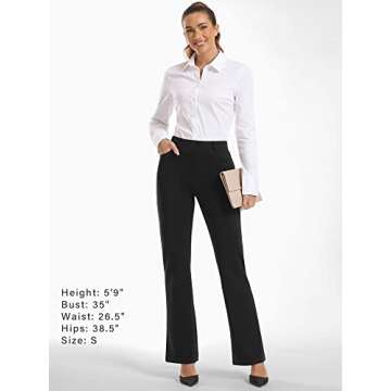 Stelle Women 28"/30"/ 32" Bootcut Dress Pants Business Casual Work Pants with Pockets Pull On Regular Slacks for Office (30" Black, Small)