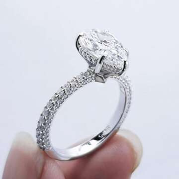 Bo.Dream 3ct Pear Shaped Cubic Zirconia CZ Engagement Rings For Women Platinum Plated Sterling Silver Size 6