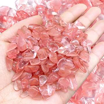 ideayard Cherry Quartz Tumbled Crystal Chips 1lb Natural Irregular Shaped Crushed Quartz Stone Heali...