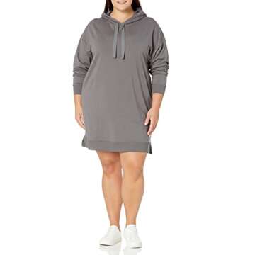 The Drop Women's Iona Long-Sleeve Hooded Mini Sweatshirt Dress, Charcoal, XS