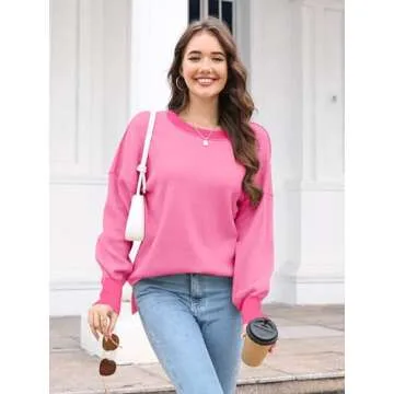 ETCYY Womens Oversized Sweaters Fall 2025 Fashion Clothes Trendy Batwing Sleeve Colorblock Striped Knit Pullover Tops,Dark Pink,Small