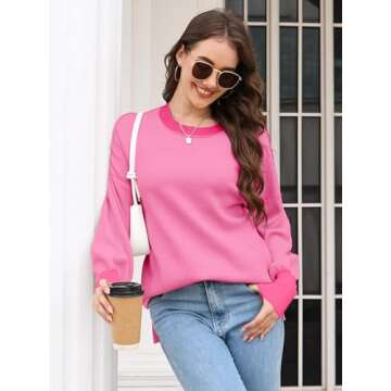 ETCYY Womens Oversized Sweaters Fall 2025 Fashion Clothes Trendy Batwing Sleeve Colorblock Striped Knit Pullover Tops,Dark Pink,Small