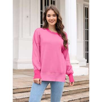 ETCYY Womens Oversized Sweaters Fall 2025 Fashion Clothes Trendy Batwing Sleeve Colorblock Striped Knit Pullover Tops,Dark Pink,Small