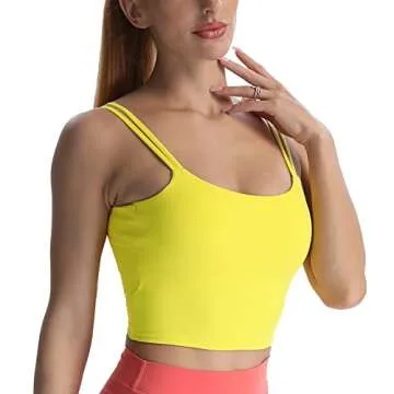 Aoxjox Women's Workout Sports Bras Fitness Padded Backless Yoga Crop Tank Top Twist Back Cami (Vibrant Yellow, Small)