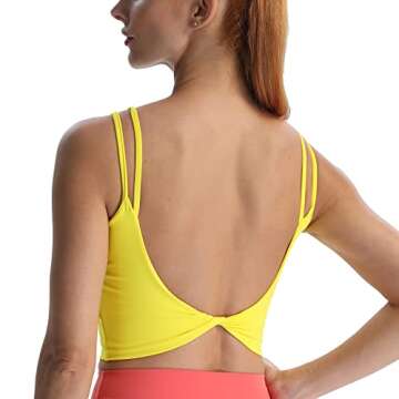 Aoxjox Women's Workout Sports Bras Fitness Padded Backless Yoga Crop Tank Top Twist Back Cami (Vibrant Yellow, Small)