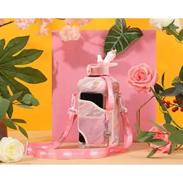 H2O Capsule 2.2L Half Gallon Water Bottle with Storage Sleeve and Removable Straw – BPA Free Large Reusable Drink Container with Handle - Big Sports Jug, 2.2 Liter (74 Ounce), Pink Marble