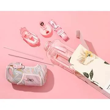 H2O Capsule 2.2L Half Gallon Water Bottle with Storage Sleeve and Removable Straw – BPA Free Large Reusable Drink Container with Handle - Big Sports Jug, 2.2 Liter (74 Ounce), Pink Marble