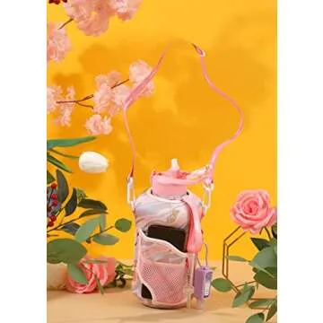 H2O Capsule 2.2L Half Gallon Water Bottle with Storage Sleeve and Removable Straw – BPA Free Large Reusable Drink Container with Handle - Big Sports Jug, 2.2 Liter (74 Ounce), Pink Marble