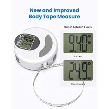 RENPHO Body Measuring Tape, Bluetooth Smart Tape Measure with Lock Hook & Retractable Function, Accurate Body Fat Measurement Device for Weight Loss, Muscle Gain, Fitness Bodybuilding, 60in /150cm