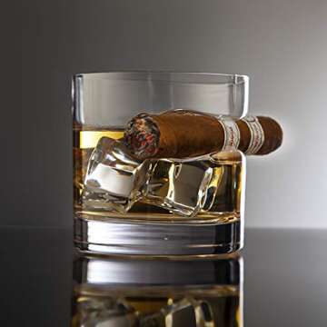 Godinger Cigar Whiskey Glass Wooden Gift Box Set with Old Fashioned Glass, Cooling Whiskey Stones an...