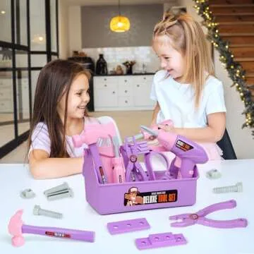 Pink Purple Kids Tool Box Toy Construction Tools (18PCS) Hand Drills,Can be Used at Home,Outdoors,or at Gatherings with Friends Pretend Play Learning Gift for Kids 3 4 5 6 7 Years Old