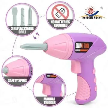 Pink Purple Kids Tool Box Toy Construction Tools (18PCS) Hand Drills,Can be Used at Home,Outdoors,or at Gatherings with Friends Pretend Play Learning Gift for Kids 3 4 5 6 7 Years Old