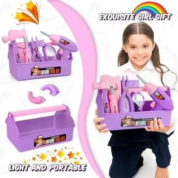 Pink Purple Kids Tool Box Toy Construction Tools (18PCS) Hand Drills,Can be Used at Home,Outdoors,or at Gatherings with Friends Pretend Play Learning Gift for Kids 3 4 5 6 7 Years Old
