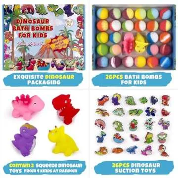 leoce 26+2 PCS Bath Bombs for Kids with Dinosaur Suction Toys - Perfect Gift Set for Boys & Girls