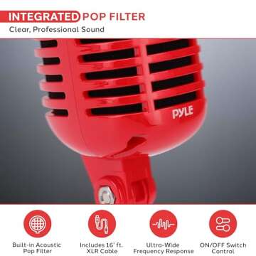Pyle Classic Retro Dynamic Vocal Microphone - Old Vintage Style Unidirectional Cardioid Mic with XLR...