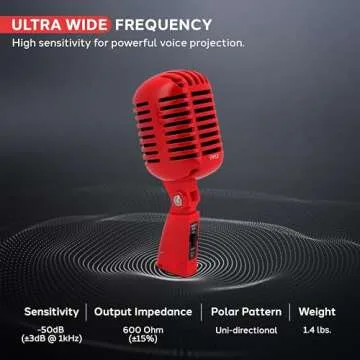 Pyle Classic Retro Dynamic Vocal Microphone - Old Vintage Style Unidirectional Cardioid Mic with XLR Cable - Universal Stand Compatible - Live Performance, In-Studio Recording - Pro PDMICR42R (Red)