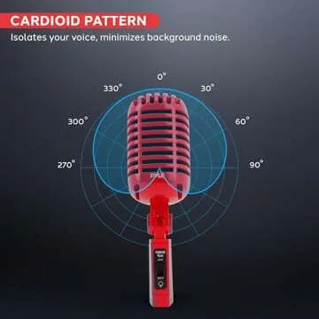Pyle Classic Retro Dynamic Vocal Microphone - Old Vintage Style Unidirectional Cardioid Mic with XLR Cable - Universal Stand Compatible - Live Performance, In-Studio Recording - Pro PDMICR42R (Red)