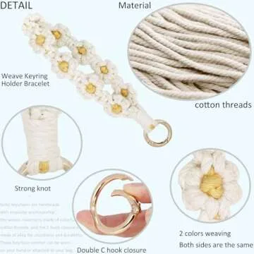 BIHRTC Wallet Keychain Wristlet with Tassel Boho Macrame Wrist Lanyard Handmade Wristlet with Net Chapstick Holder Flower Keychain Wristband Bracelet for Women Girls Keyring