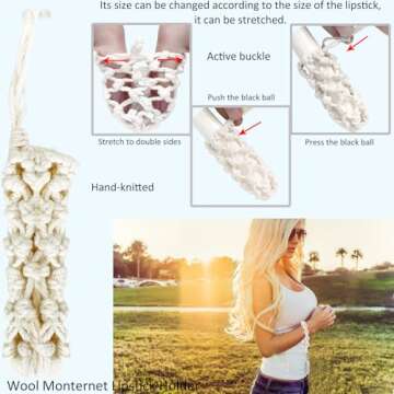 BIHRTC Wallet Keychain Wristlet with Tassel Boho Macrame Wrist Lanyard Handmade Wristlet with Net Chapstick Holder Flower Keychain Wristband Bracelet for Women Girls Keyring