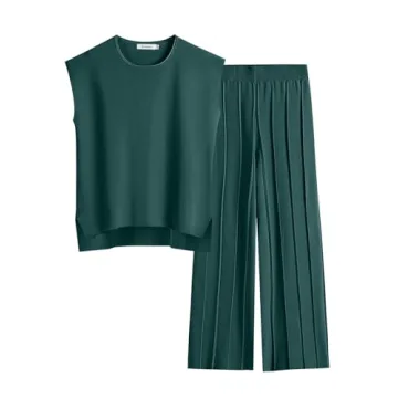 ANRABESS Women 2 Piece Outfits Casual Summer Sleeveless Tops Knit Pants Sweater Lounge Matching Sets...