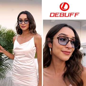 DeBuff Vintage 70s Flat Aviator Sunglasses for Women Men, Retro Square Glasses UV400 Protection Shades