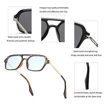 DeBuff Vintage 70s Flat Aviator Sunglasses for Women Men, Retro Square Glasses UV400 Protection Shades