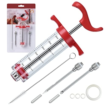 JY COOKMENT Meat Injector Syringe - 1-oz Marinade Injector with Needles & Brush