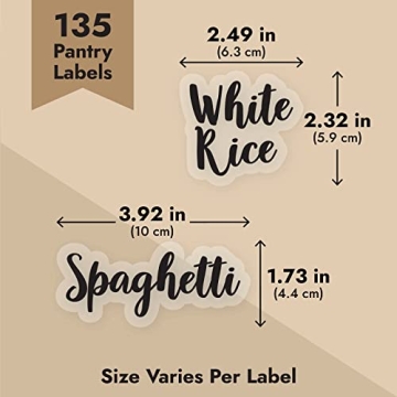 Talented Kitchen 135 Pantry Labels for Food Containers, Clear Preprinted Pantry Labels for Organizing Storage Canisters & Jars, Black Cursive Numbers Stickers (Water Resistant)