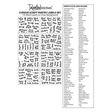Talented Kitchen 135 Pantry Labels for Food Containers, Clear Preprinted Pantry Labels for Organizing Storage Canisters & Jars, Black Cursive Numbers Stickers (Water Resistant)
