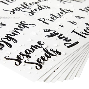 Talented Kitchen 135 Pantry Labels for Food Containers, Clear Preprinted Pantry Labels for Organizing Storage Canisters & Jars, Black Cursive Numbers Stickers (Water Resistant)