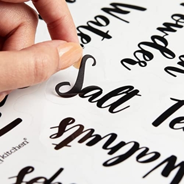 Talented Kitchen 135 Pantry Labels for Food Containers, Clear Preprinted Pantry Labels for Organizing Storage Canisters & Jars, Black Cursive Numbers Stickers (Water Resistant)