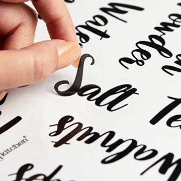 Talented Kitchen 135 Pantry Labels for Food Containers, Clear Preprinted Pantry Labels for Organizing Storage Canisters & Jars, Black Cursive Numbers Stickers (Water Resistant)