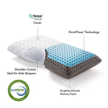 MALOUF Z Shoulder CARBONCOOL LT OMNIPHASE Memory Foam Pillow–Continual Temperature Regulation–fo...