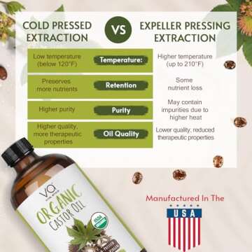 Pure Castor Oil Organic Cold Pressed Unrefined Glass Bottle-USDA Certified Organic Castor Oil Cold Pressed Glass Bottle for Castor Oil Pack Wrap-Castor Oil for Face,Hair Growth,Eyelashes,Eyebrows-16oz