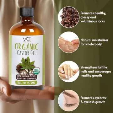 Pure Castor Oil Organic Cold Pressed Unrefined Glass Bottle-USDA Certified Organic Castor Oil Cold Pressed Glass Bottle for Castor Oil Pack Wrap-Castor Oil for Face,Hair Growth,Eyelashes,Eyebrows-16oz