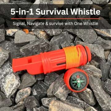 Emergency Zone 5 in 1 Survival Whistle. Compass, Whistle, Water-Resistant Container, Signal Mirror, ...