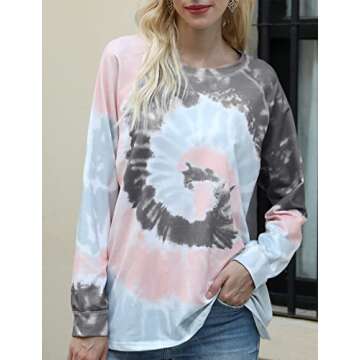Misyula Style Womens Long Sleeve Tee Shirt, Oversized Sweatshirts Tie Dye Sweatshirt Teen Girls Clot...